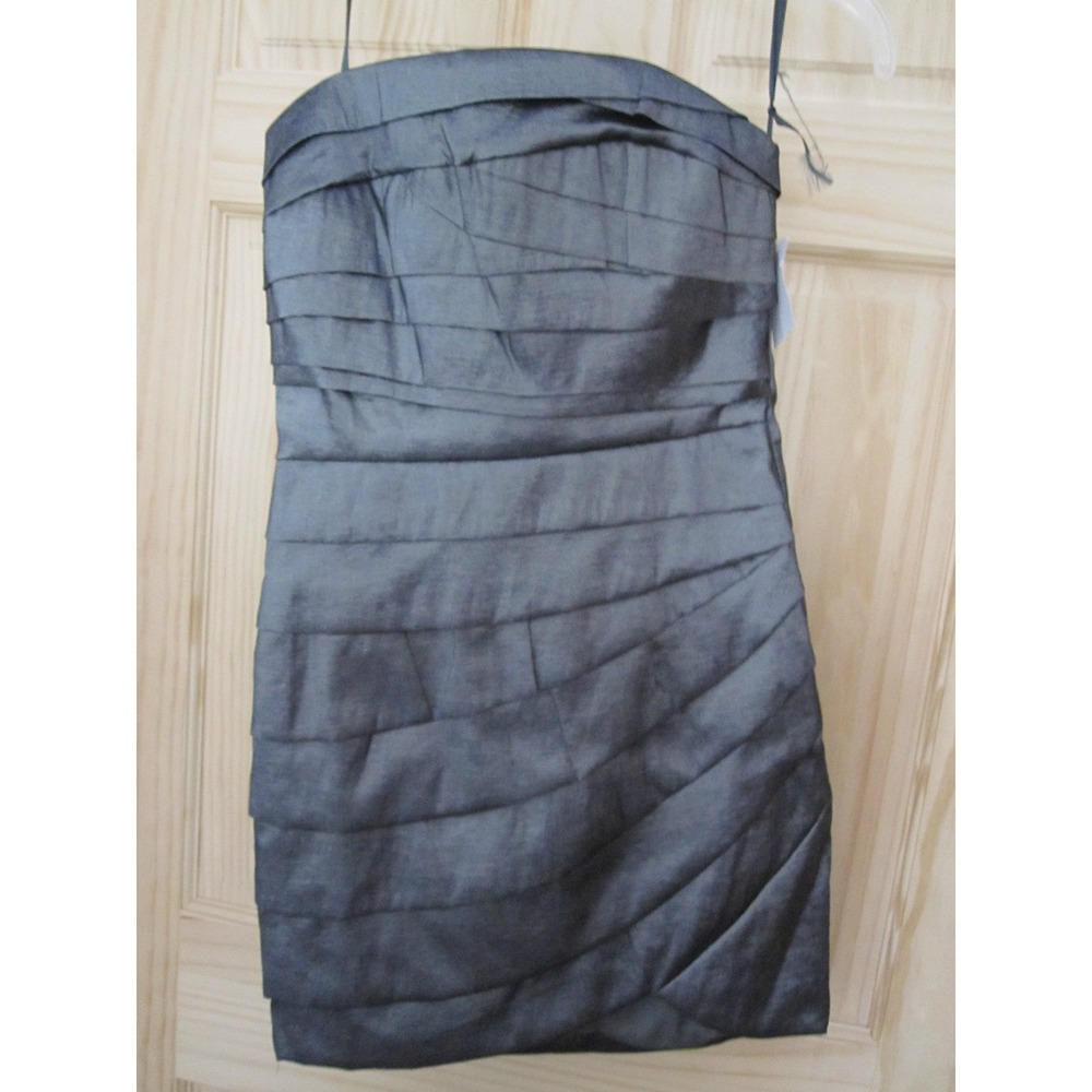 NEW Beautiful Gray Black Pleats Short Strapless Dress Large Formal Shiny Shimmer